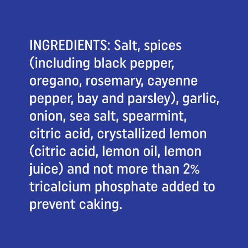 Fire & Smoke Society F&S The Greek 4.7 OZ product, a blue background with a detailed ingredients list for seasoning or marinade.