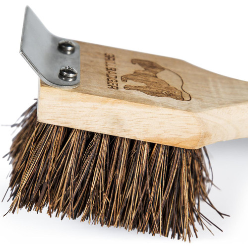 Grill Badger Brush, durable cleaning tool with natural bristles and wooden handle for grilling grill grates and BBQs.