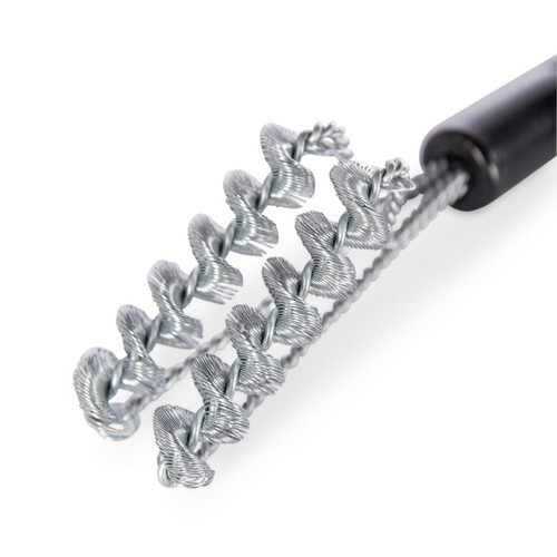 GrillGrate® Cleaning Tool, a wire brush with twisted metal bristles and a black handle for cleaning barbecue grill grates.