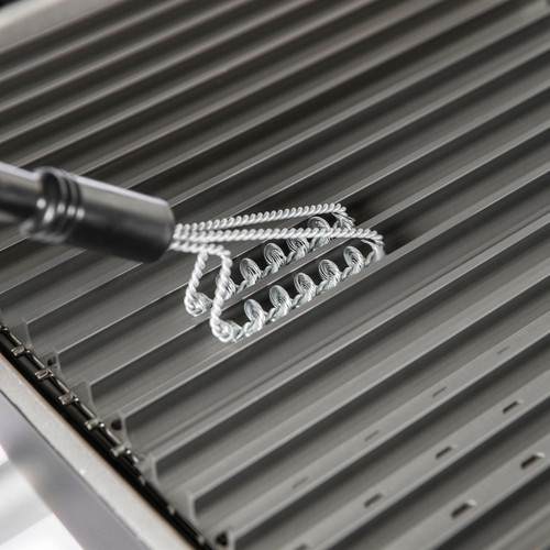 GrillGrate® Cleaning Tool, stainless steel wire cleaning scraper on grill grates.