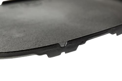 PK Grills Griddle for The PKGO, close-up view showing the black cast iron surface with textured finish and integrated lip for even heating and cooking.