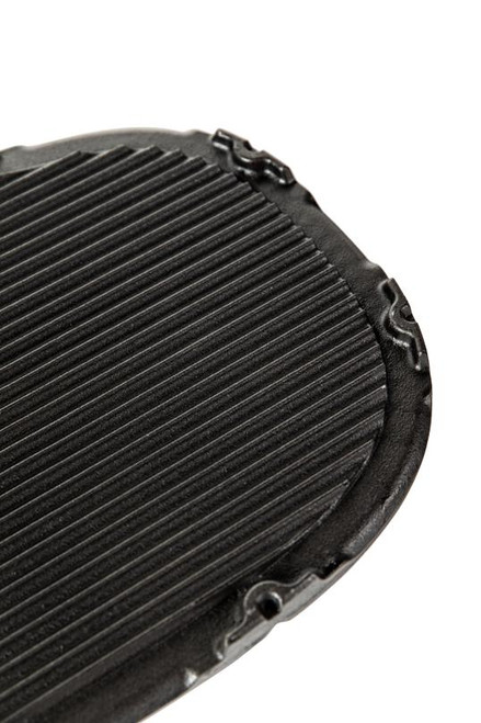 PK Grills Griddle for The PKGO, black cast iron cooking surface with ridges for grilling and searing.