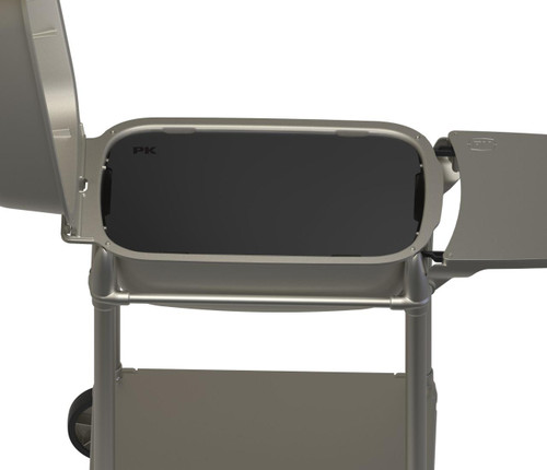 PK Grills PK300 Carbon Steel Griddle, a portable charcoal grill with a large, flat cooking surface made of black carbon steel.