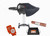 PK Grills PK360 Start Cookin' Bundle - Graphite, complete barbecue grill starter kit with a black grill, cover, orange gloves, a tray, and roll of paper for grilling and cooking.