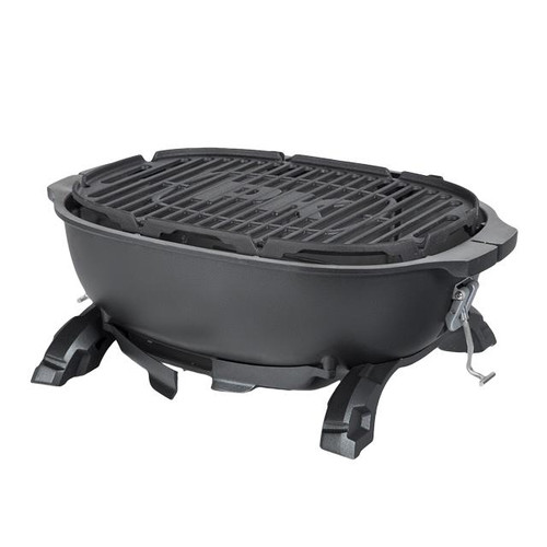 PK Grills PKGO Hibachi, portable tabletop charcoal grill with foldable legs and grilling grate.