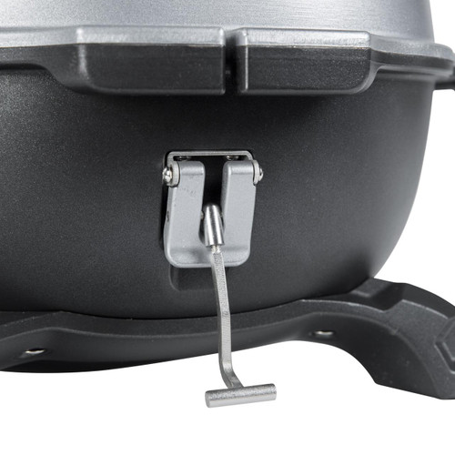 PK Grills PKGO w/ FlipKit, close-up of the portable grill with metallic handle and sturdy base for outdoor cooking.