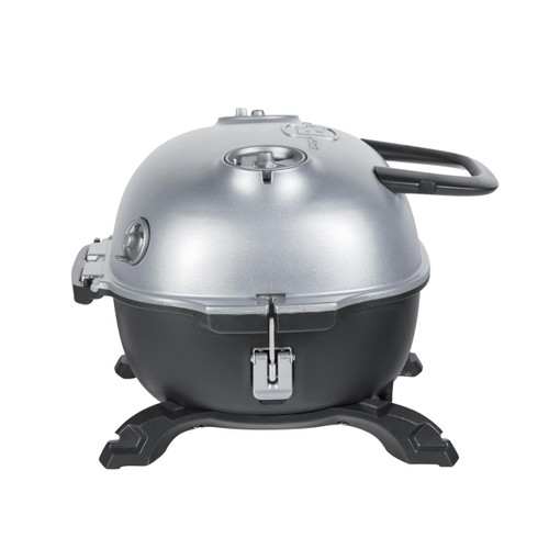 PK Grills PKGO with FlipKit, portable mini charcoal grill with a sleek silver lid, black base, and foldable legs for outdoor grilling and camping.