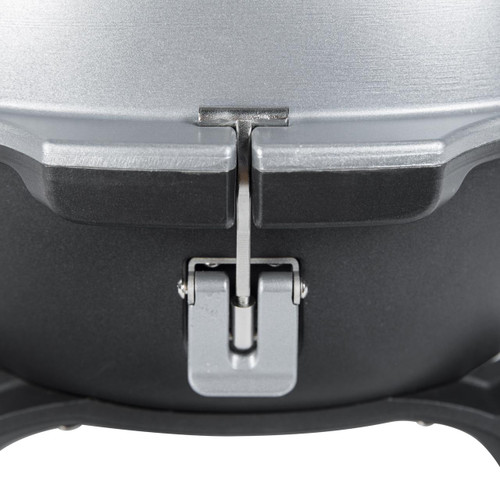 PK Grills PKGO with FlipKit, close-up of latch and handle on the portable grill.