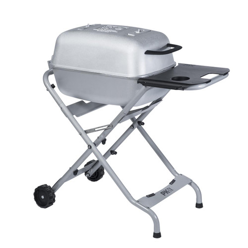 PK Grills PKTX Folding Stand, portable foldable stand with wheels and black tray for grilling accessories.