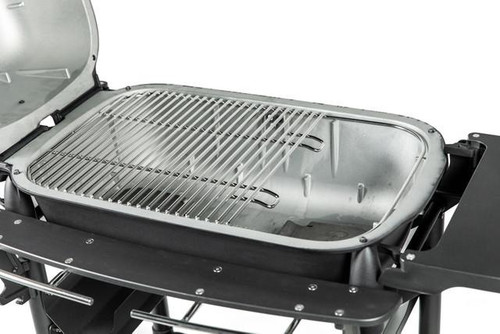 PK Grills STAINLESS STEEL COOKING GRID & CHARCOAL GRATE FOR PK300 AND PK300AF, close-up of the stainless steel cooking grid and charcoal grate inside the barbecue grill for versatile grilling.
