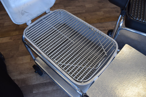 PK Grills Stainless Steel Cooking Grid for Original PK, stainless steel cooking grate placed on a portable grill, ideal for outdoor grilling and barbecues.