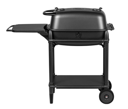 PK Grills The All New Original PK300 Grill & Smoker - Graphite, black charcoal grill with lid, side tray, and wheels for mobility.