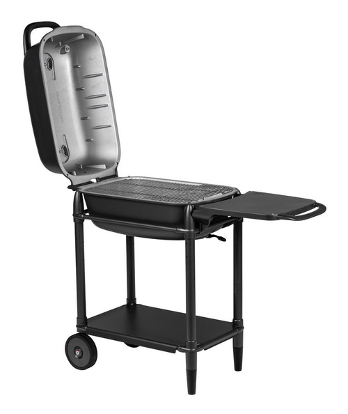 PK Grills The All New Original PK300 Grill & Smoker - Graphite, open lid view showing cooking grates and side tray on a black metal frame with wheels
