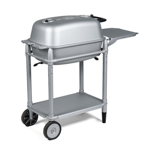 PK Grills The All New Original PK300 Grill & Smoker - PK Classic Silver, a portable outdoor grill and smoker with a silver metallic finish on a wheeled stand.