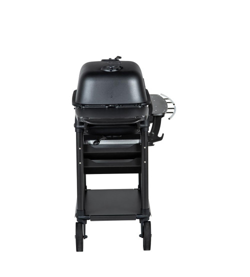 PK Grills The All New Original PK300AF Grill & Smoker - Coal, a black portable outdoor grill and smoker with a sturdy stand and wheels for mobility.