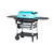 PK Grills The All New Original PK300AF Grill & Smoker - Teal, front view of the teal-colored portable grill with side shelves, wheels, and metal trays for grilling and smoking.