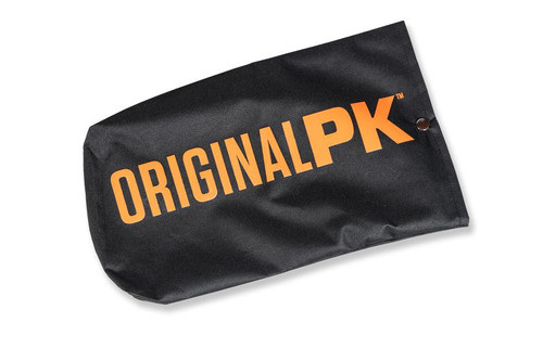 PK Grills The NEW PK300 Slim Cover, black protective outdoor grill cover with orange logo branding.