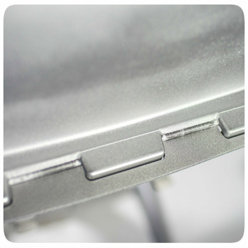 PK Grills The PK360 Grill & Smoker - Classic Silver, close-up of the silver metallic exterior and locking latch mechanism.