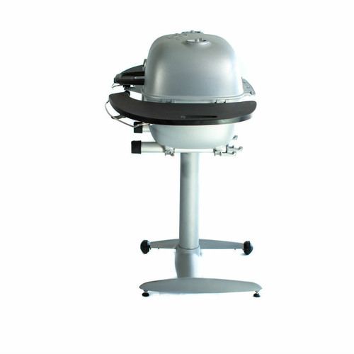 PK Grills The PK360 Grill & Smoker - Classic Silver, outdoor charcoal grill with a silver dome lid, black side shelf, and adjustable height stand.