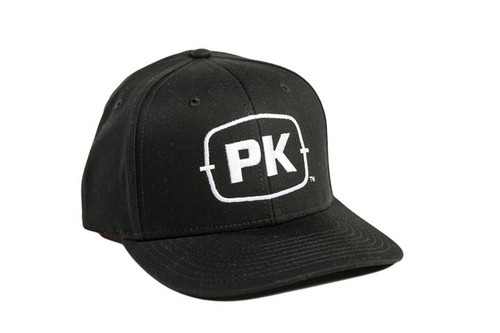 PK Logo Hat Black, black baseball cap with white embroidered 'PK' logo on front