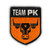 PK Team PK Woven Patch - Iron On, embroidered patch with a black and orange design featuring a bull's head and the text 'TEAM PK' at the top.